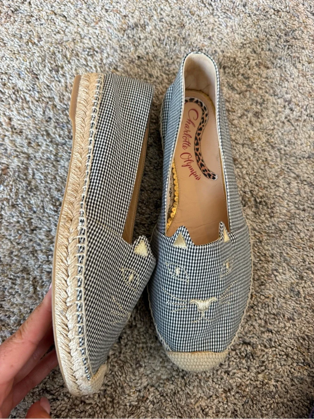 Charlotte Olympia Women's Black & White Gingham Kitty Espadrilles
